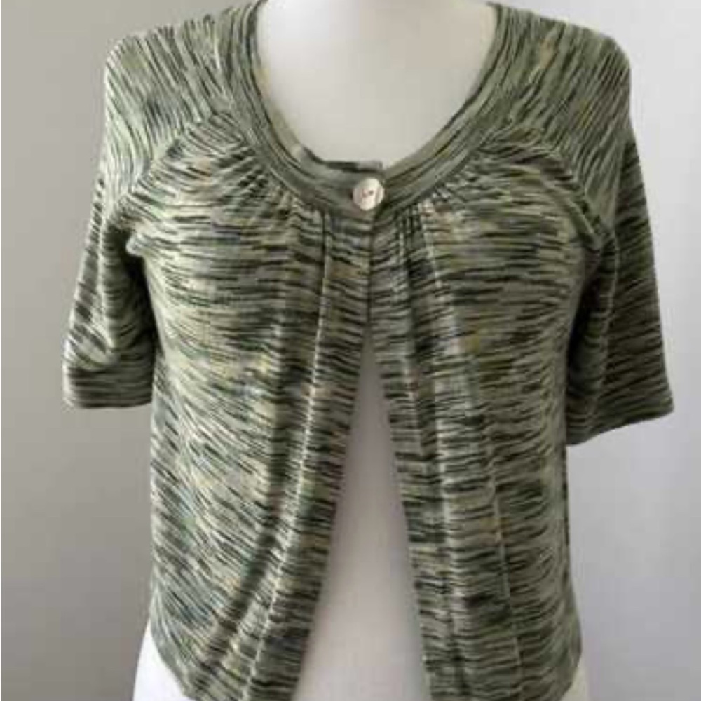 Tahari Green Cardigan Sweater with Variegated Knit